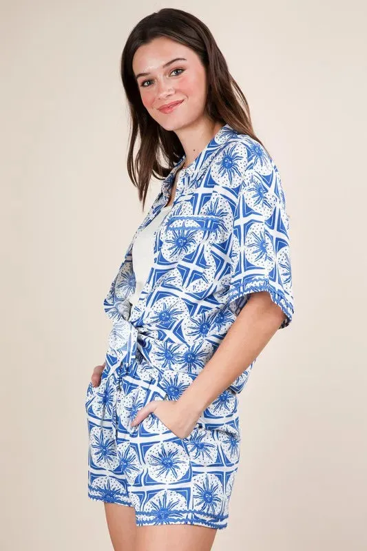 VERY J Tropical Printed Shirt Top and Shorts Set