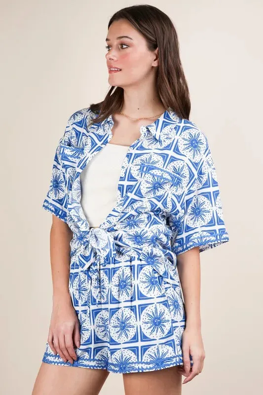 VERY J Tropical Printed Shirt Top and Shorts Set