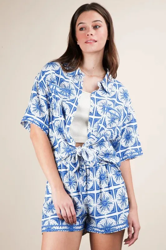 VERY J Tropical Printed Shirt Top and Shorts Set