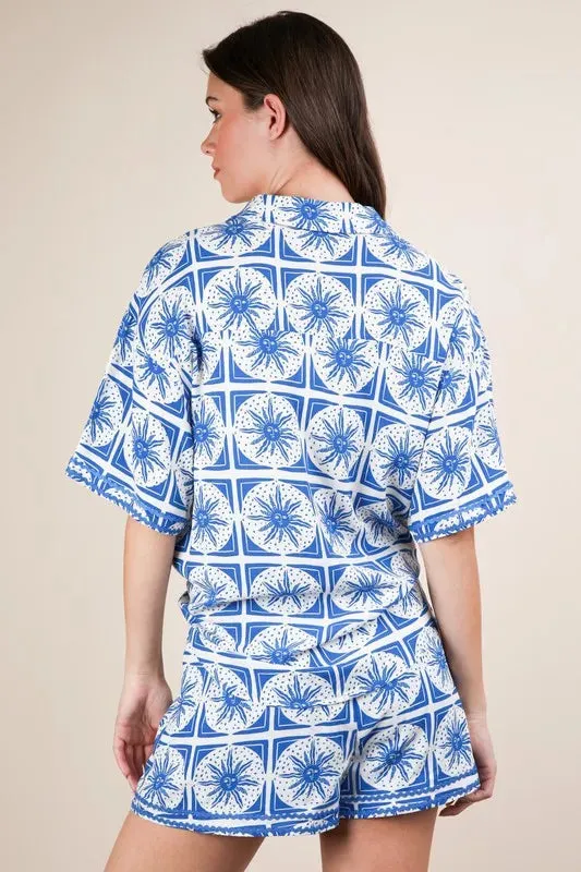 VERY J Tropical Printed Shirt Top and Shorts Set