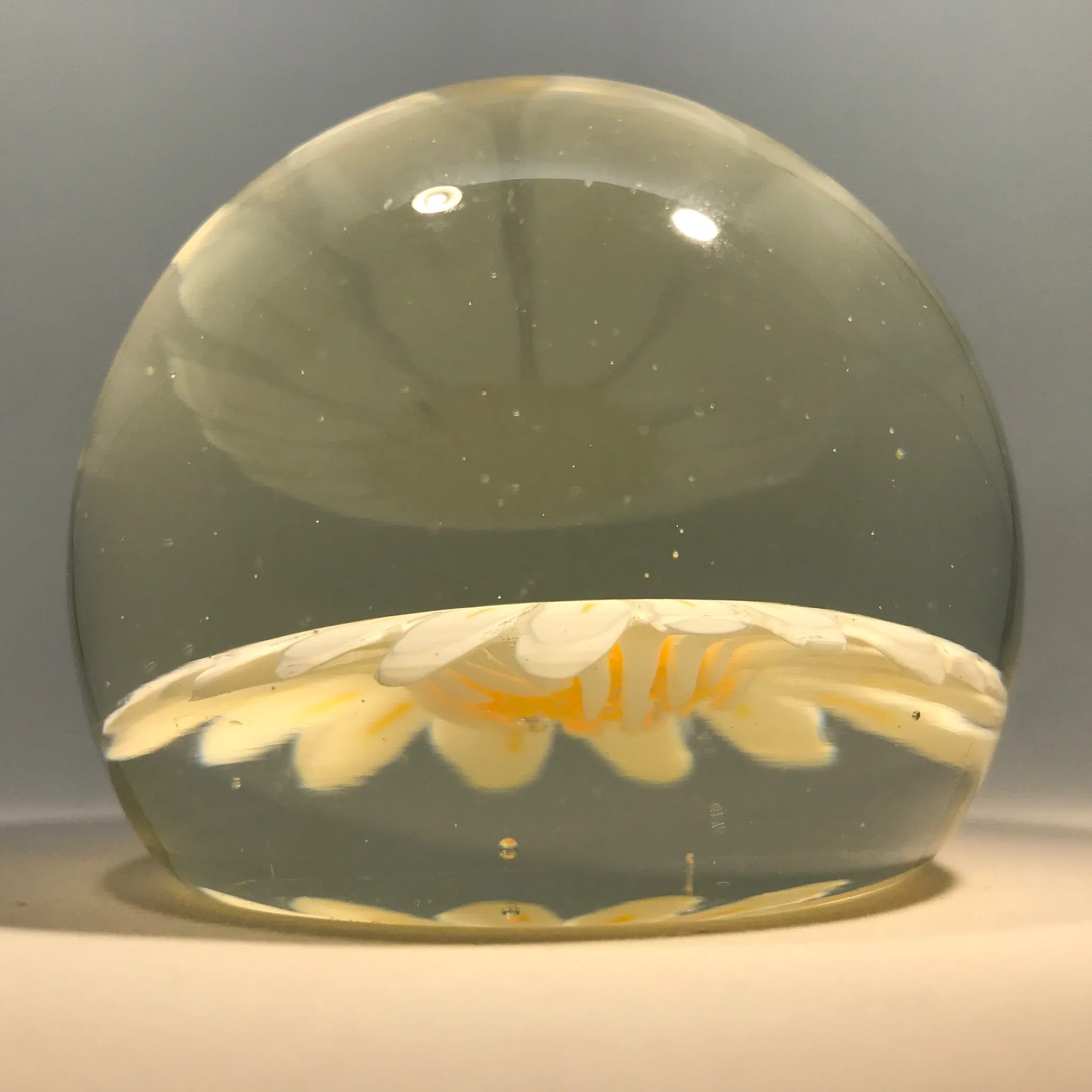 Vintage Murano Art Glass Paperweight Large Millefiori White Daisy Flower