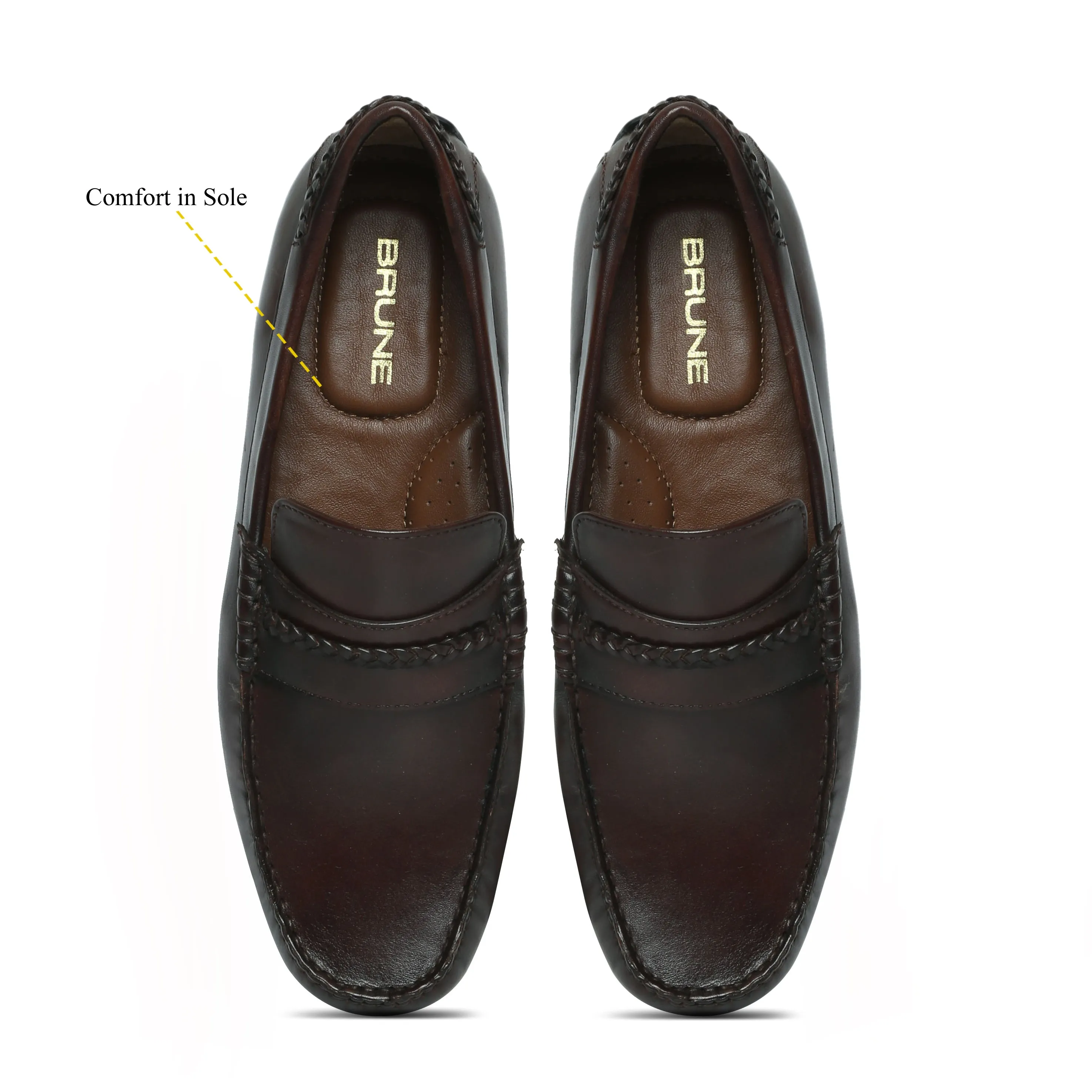 Weaved Moccasin Loafers Dark Brown Leather