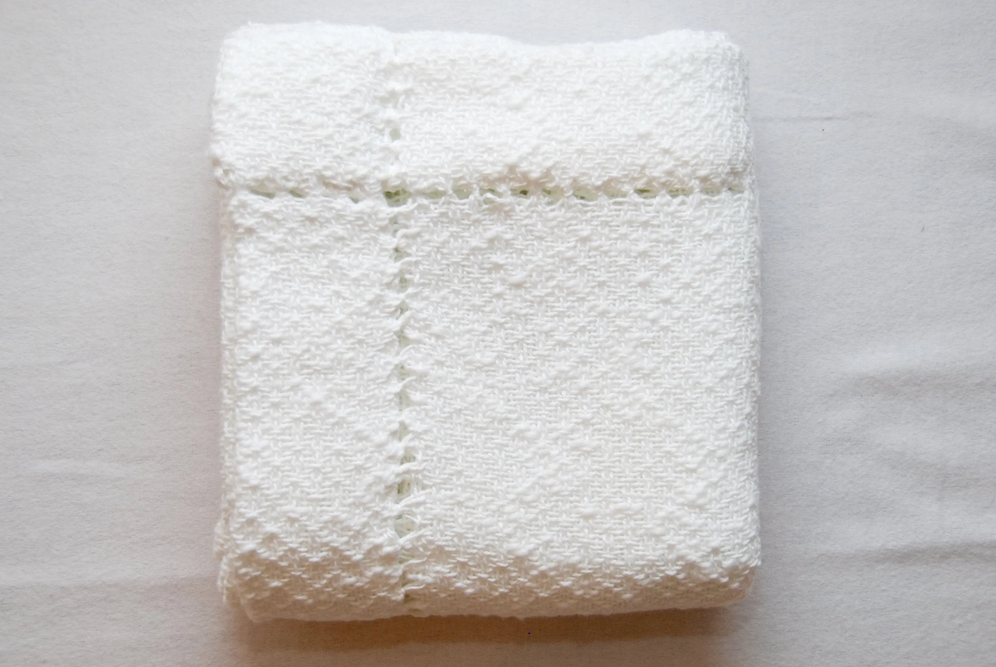 White Hemstitched Hand Woven Baby Blanket