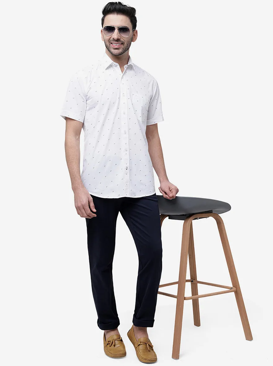 White Printed Slim Fit Casual Shirt | JadeBlue