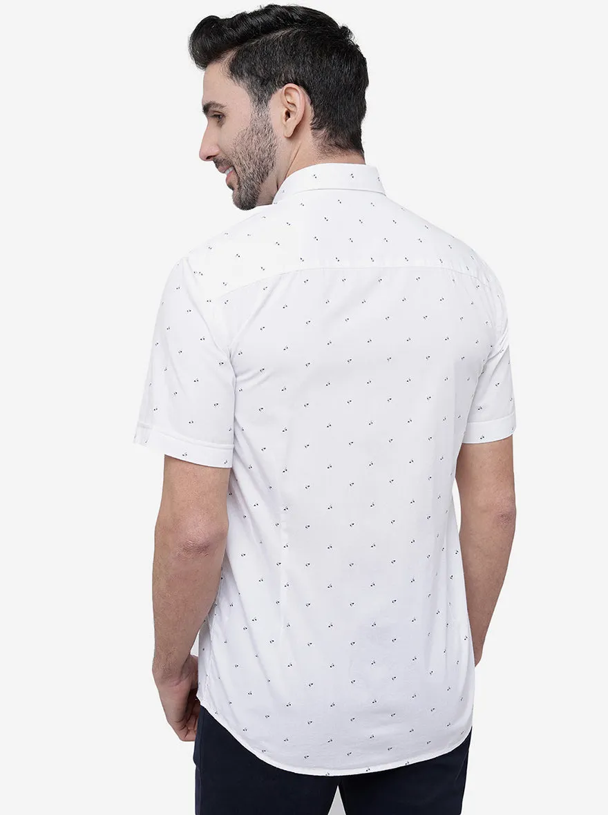 White Printed Slim Fit Casual Shirt | JadeBlue