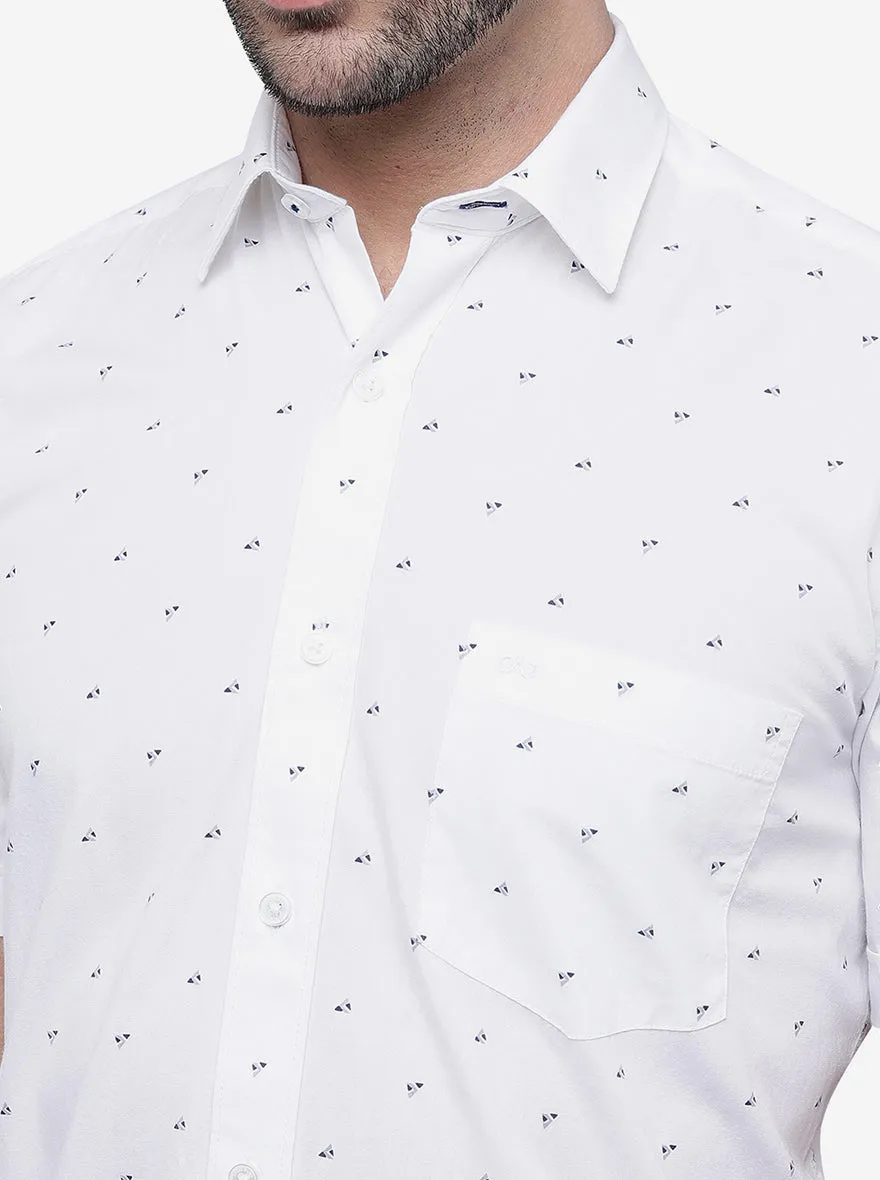 White Printed Slim Fit Casual Shirt | JadeBlue