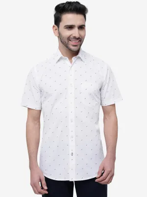 White Printed Slim Fit Casual Shirt | JadeBlue