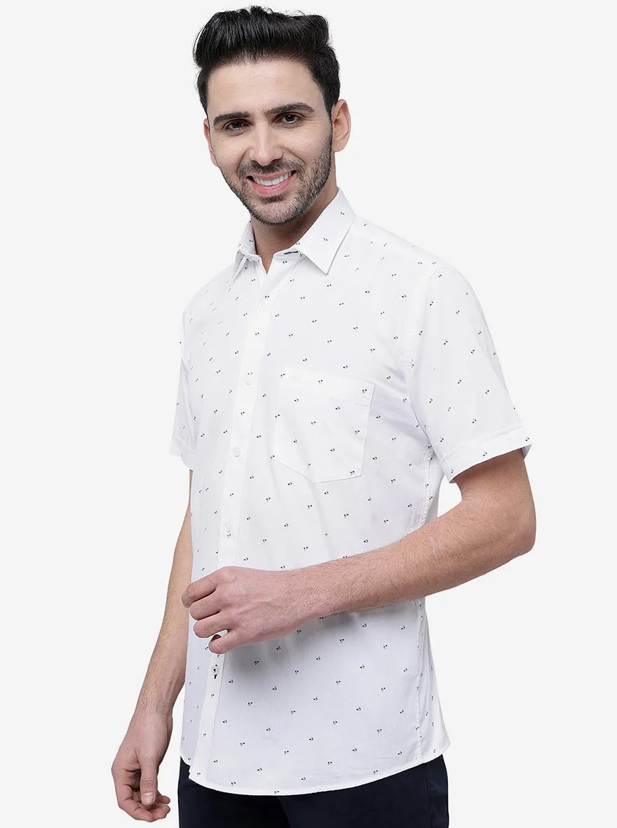 White Printed Slim Fit Casual Shirt | JadeBlue