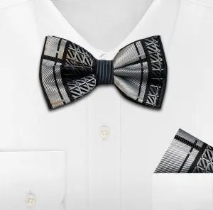 WHITE WOVEN BOW TIE & HANKIE SET